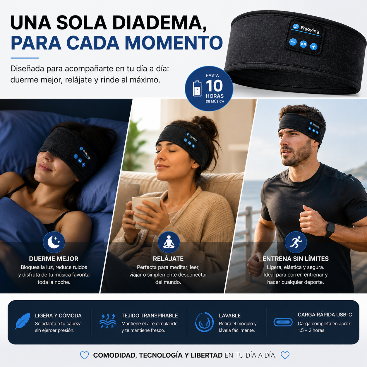 Diadema Bluetooth | Duerme, Entrena y Disfruta